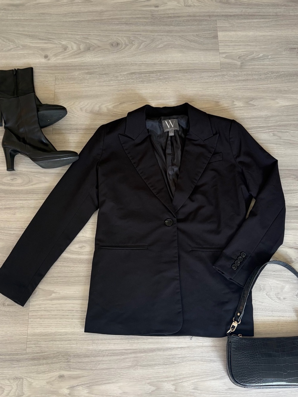 Worthington Black Single-Button Notch Lapel Blazer